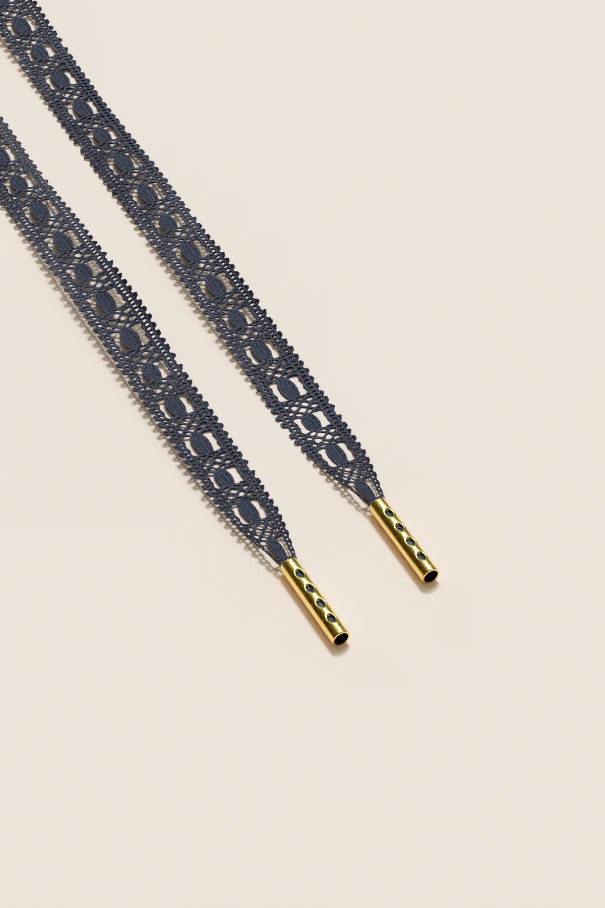 Senkels Dark Blue Crochet Shoelaces with Gold Aglets