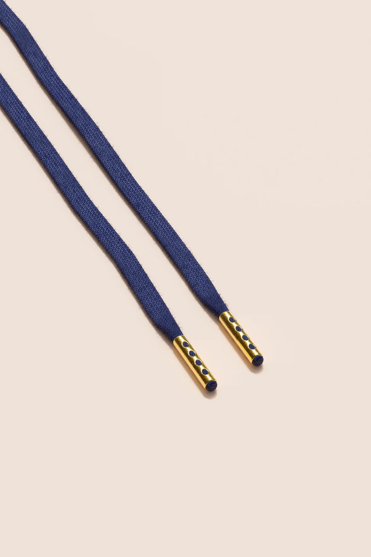 Senkels Dark Blue 3mm Flat Waxed Shoelaces with Gold Aglets