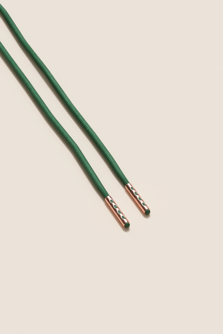 Senkels Hunter Green 2.5mm Round Waxed Shoelaces with Rose Gold Aglets