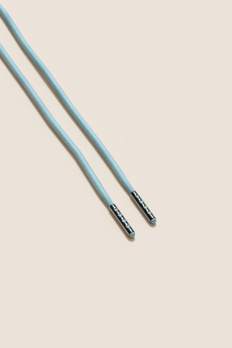 Senkels Pastel Blue 2.5mm Round Waxed Shoelaces with Black Nickel Aglets