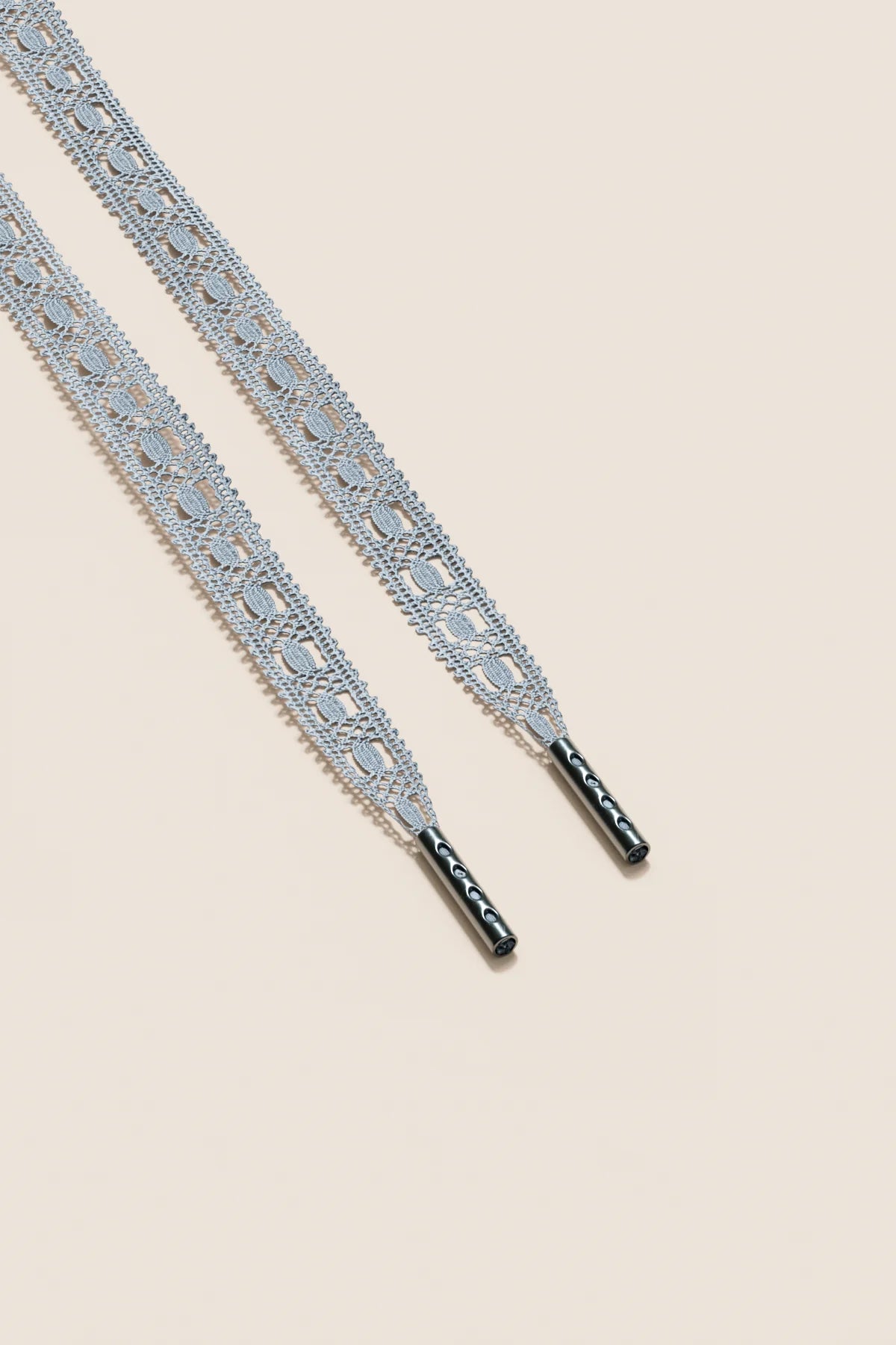 Senkels Pastel Blue Crochet Shoelaces with Black Nickel Aglets